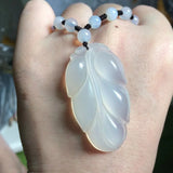 Natural Agate Leaf Shape Necklace Pendant