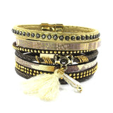 Bohemian Leather Bracelet with Crystal Charm - Christmas Women's Jewelry