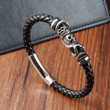 Skull Stainless Steel Braided Leather Bracelet for Men