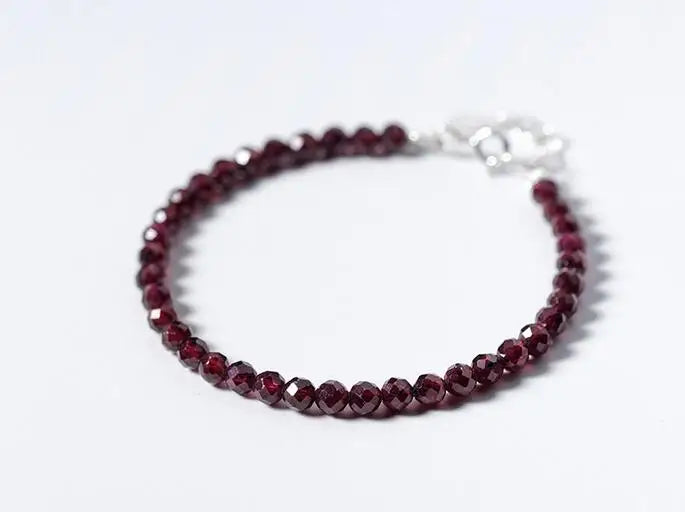 925 Silver Red Garnet Stone Chain Bracelet 4MM