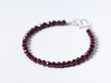925 Silver Red Garnet Stone Chain Bracelet 4MM