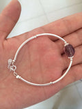 925 Sterling Silver Amethyst Stone Bangle Cuff Bracelet
