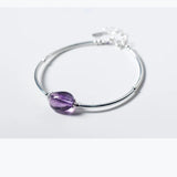 925 Sterling Silver Amethyst Stone Bangle Cuff Bracelet