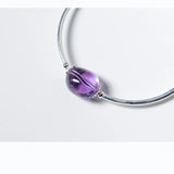 925 Sterling Silver Amethyst Stone Bangle Cuff Bracelet