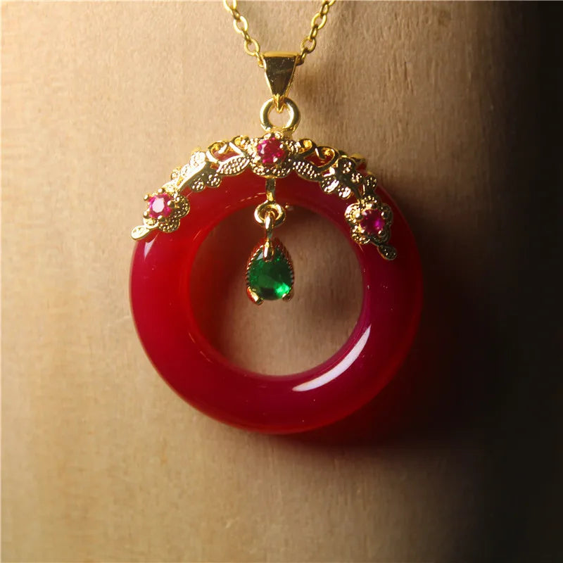 Chalcedony Inlaid 925 Silver Donuts Necklace For Woman