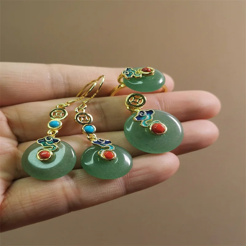 Jade Necklace, Earrings, and Bracelet Set