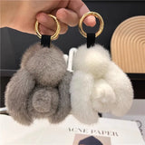 Long Ear Rabbit Keychain Mink Fur Car Keyring Plush Doll Birthday Gift