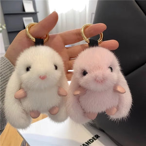 Long Ear Rabbit Keychain Mink Fur Car Keyring Plush Doll Birthday Gift