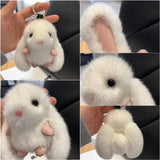Long Ear Rabbit Keychain Mink Fur Car Keyring Plush Doll Birthday Gift