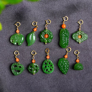 HETIAN Jade green loose beads pendant flower/fish/buddha for DIY jewelry