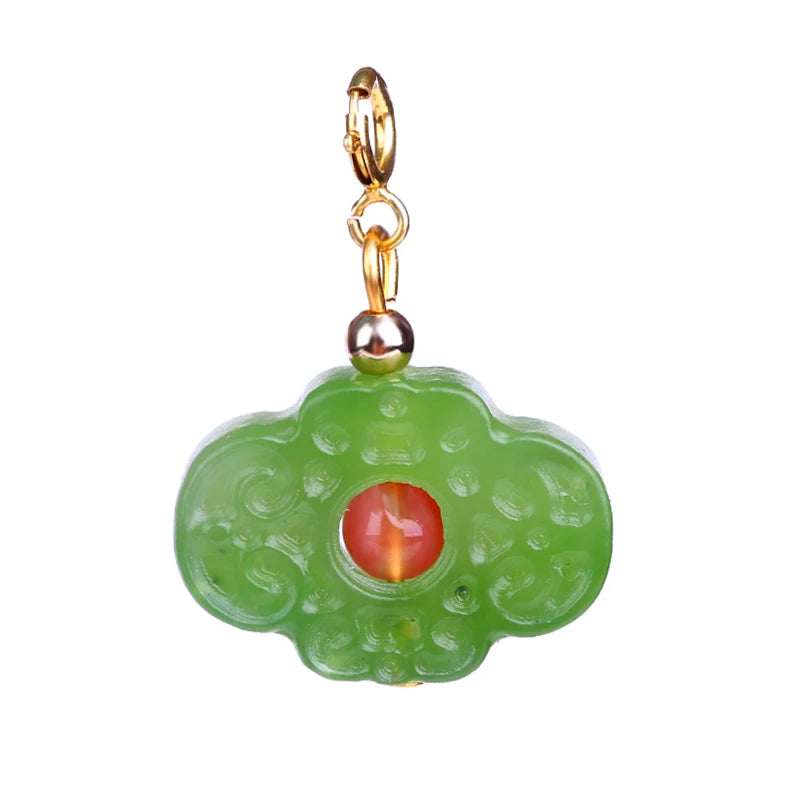 HETIAN Jade green loose beads pendant flower/fish/buddha for DIY jewelry