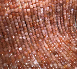 Pink Sunstone Square Faceted Loose Beads 4/5mm for Jewelry Making 14 inch