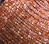 Pink Sunstone Square Faceted Loose Beads 4/5mm for Jewelry Making 14 inch
