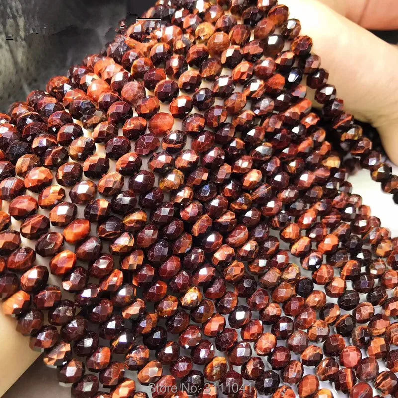 Red Tigereye Roundel Faceted 4*6mm Loose Beads 14inch for DIY Jewelry Making