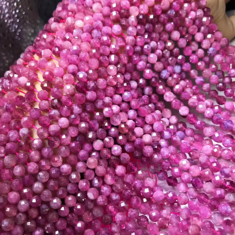 Red Tourmaline Round Faceted Loose Beads 5mm for Jewelry Making 14in