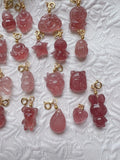 Strawberry Quartz Beads & Rose Quartz Animal Pendant for DIY