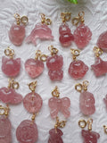 Strawberry Quartz Beads & Rose Quartz Animal Pendant for DIY