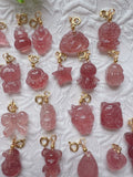 Strawberry Quartz Beads & Rose Quartz Animal Pendant for DIY