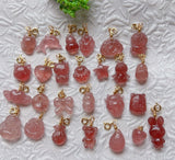 Strawberry Quartz Beads & Rose Quartz Animal Pendant for DIY