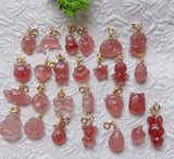 Strawberry Quartz Beads & Rose Quartz Animal Pendant for DIY