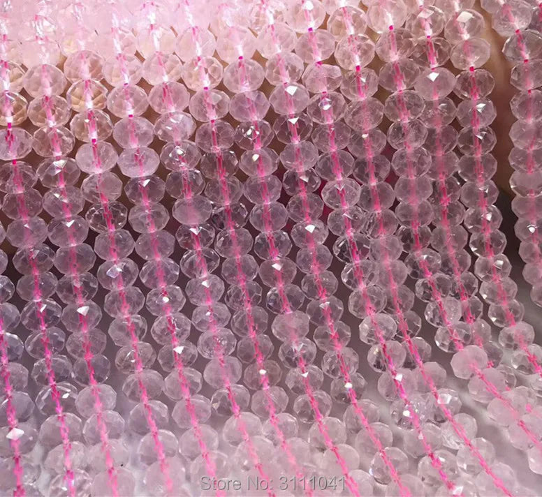 Rose Quartz Roundelle Faceted Beads 4/6/10mm 14inch DIY Jewelry Making Nature
