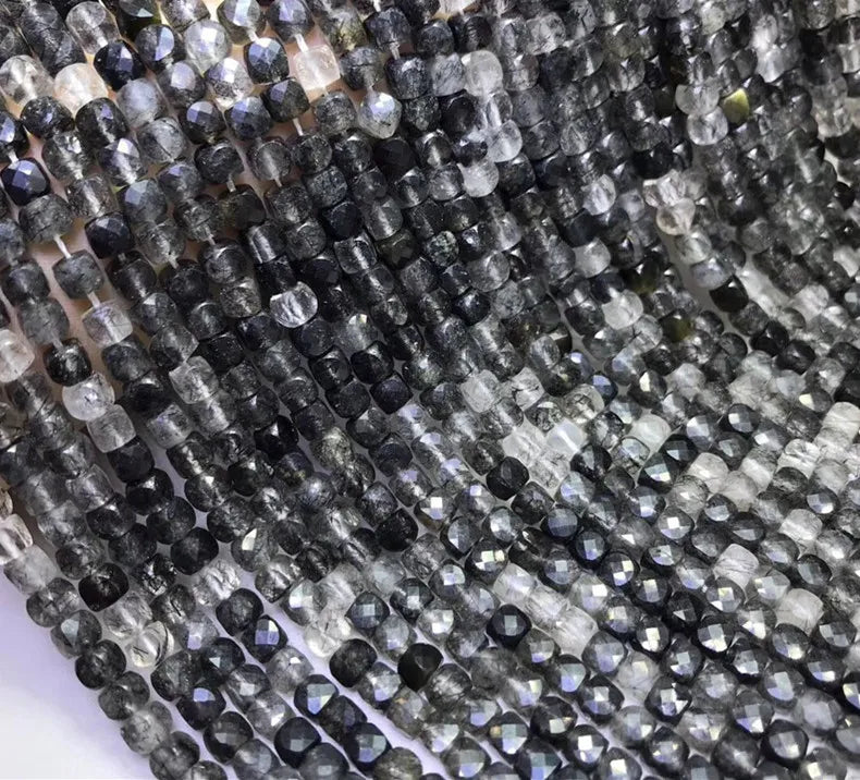 Rutilated Quartz Square Faceted Loose Beads 4-4.5mm 14-inch