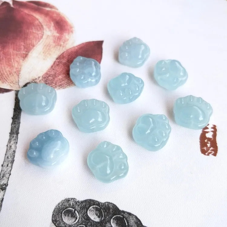 Aquamarine Cat Foot Carved Pendant Loose Beads 15MM DIY Jewelry Making