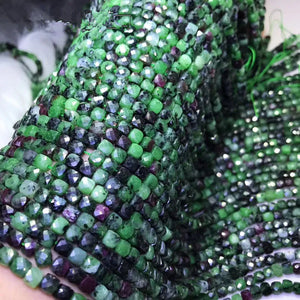 Epidote Square Faceted Loose Beads 4*4.5mm Red/Green 14inch