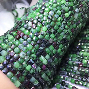 Epidote Square Faceted Loose Beads 4*4.5mm Red/Green 14inch