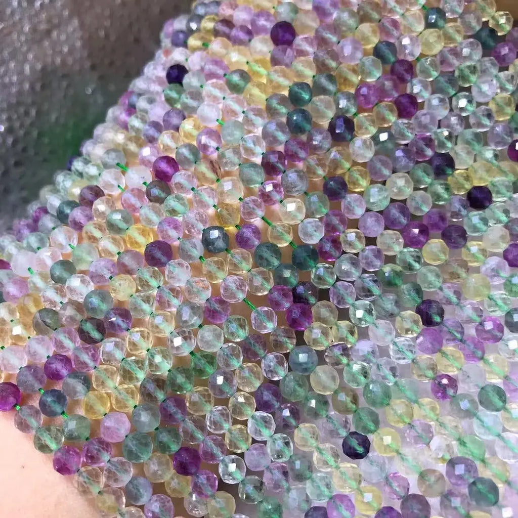 Fluorite Candy Loose Beads 5mm Round Faceted for Jewelry Making 14-Inch