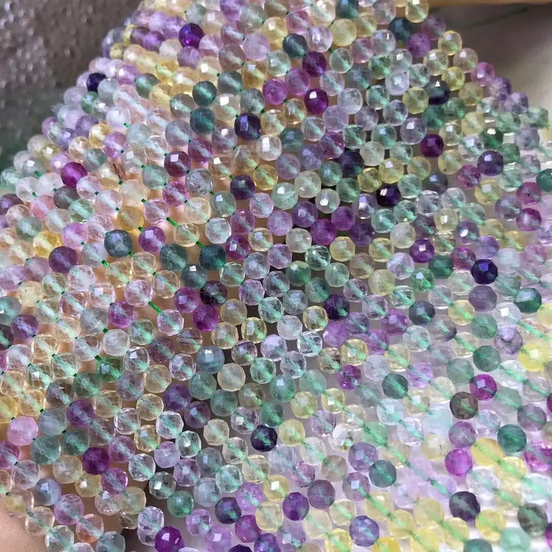 Fluorite Candy Loose Beads 5mm Round Faceted for Jewelry Making 14-Inch