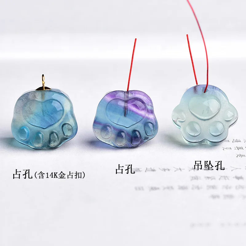Fluorite Cat Foot Carved Pendant 15MM Loose Beads for DIY Jewelry Making