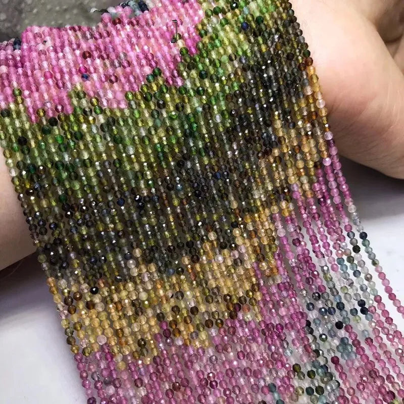 Tourmaline Round Faceted Loose Beads 2-2.5mm 14inch