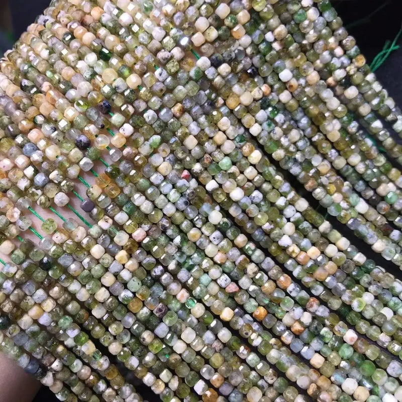 Green Tourmaline Square Faceted Beads 3mm DIY Jewelry Making Natural Gemstone