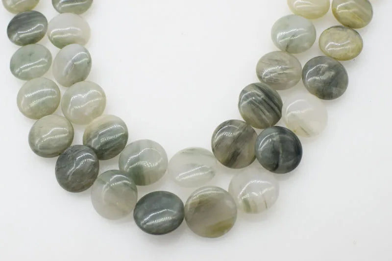 Green Quartz Loose Beads 20MM Flat Coin 15-Inch for DIY Jewelry Making