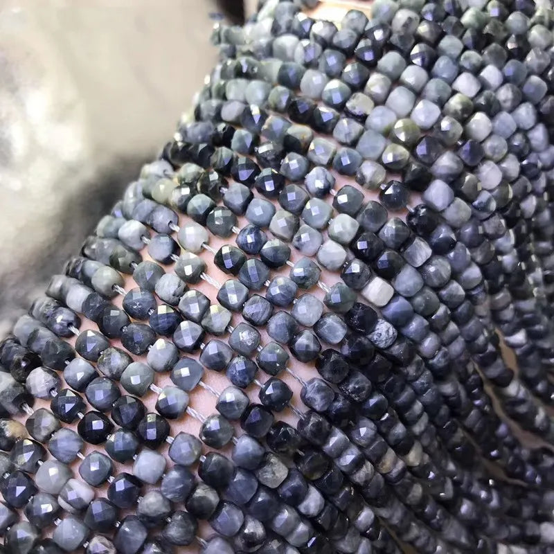 Hawk's Eye Square Faceted Loose Beads 4-4.5mm 14-Inch DIY Jewelry Making