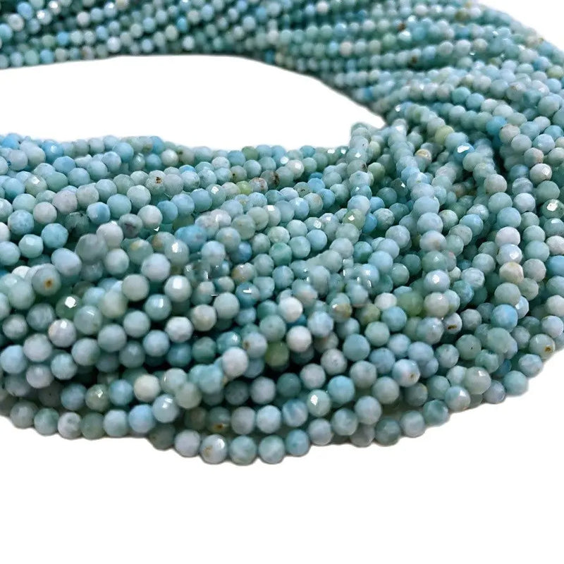 Larimar Round Faceted Loose Beads 2/3/4mm 14inch DIY Necklace Making