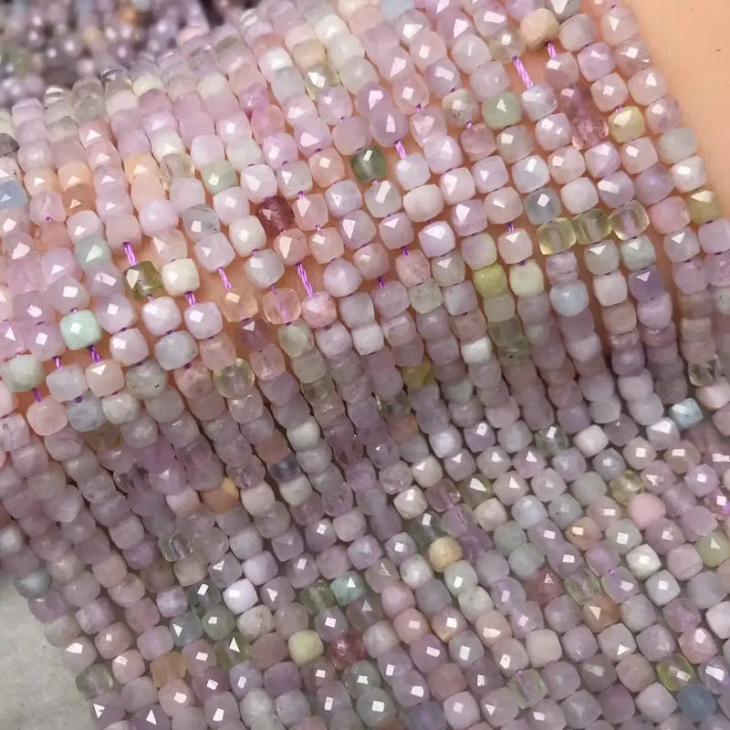 Kunzite Square Faceted 4mm Loose Beads Mix Colors for Jewelry Making