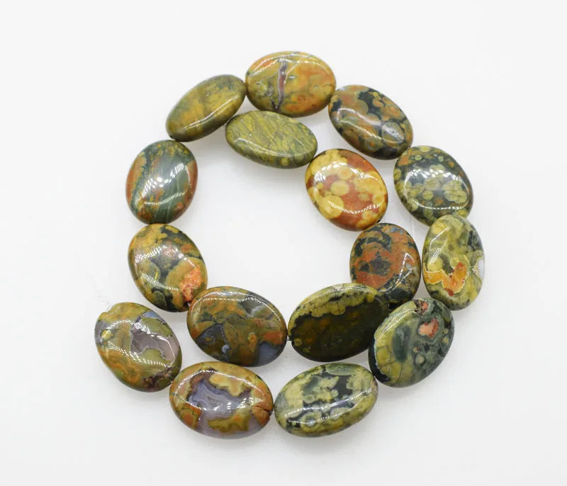 Peacock Agate Loose Beads 18*25MM Flat Oval 15inch DIY Jewelry Making Gemstone