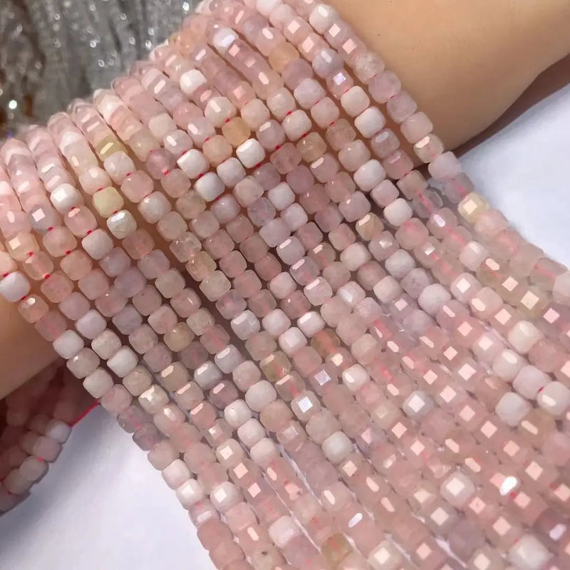 Pink Morganite Square Faceted Loose Beads 5mm DIY Jewelry Making Nature