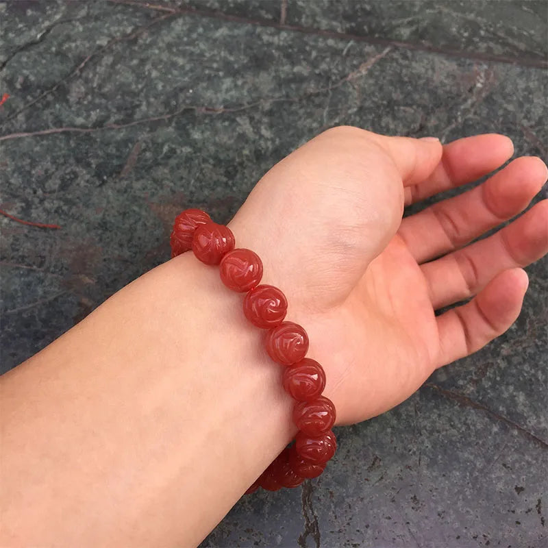 Red/Black Agate Smoky Quartz Carved Beads 14in