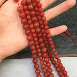 Red/Black Agate Smoky Quartz Carved Beads 14in
