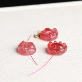 Red Strawberry Quartz Cat Foot Carved Pendant Loose Beads for DIY Jewelry Making