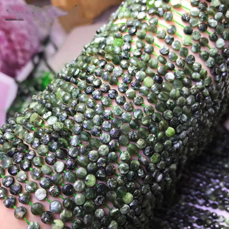 Seraphinite Green Coin Faceted Loose Beads 2*4mm for Jewelry Making 14 Inch