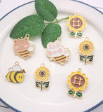 50 pcs Cartoon Flower bee Metal Charm Pendant DIY Jewelry Making