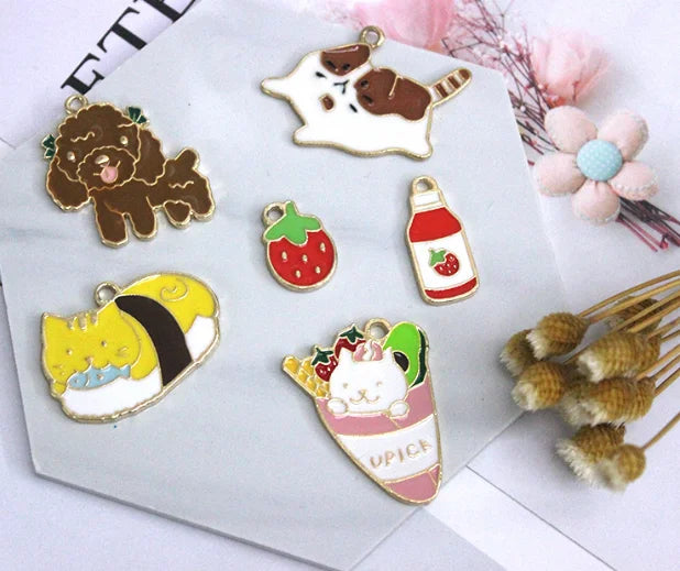 60pcs Cartoon Cat Dog Charm Pendant DIY Jewelry Making