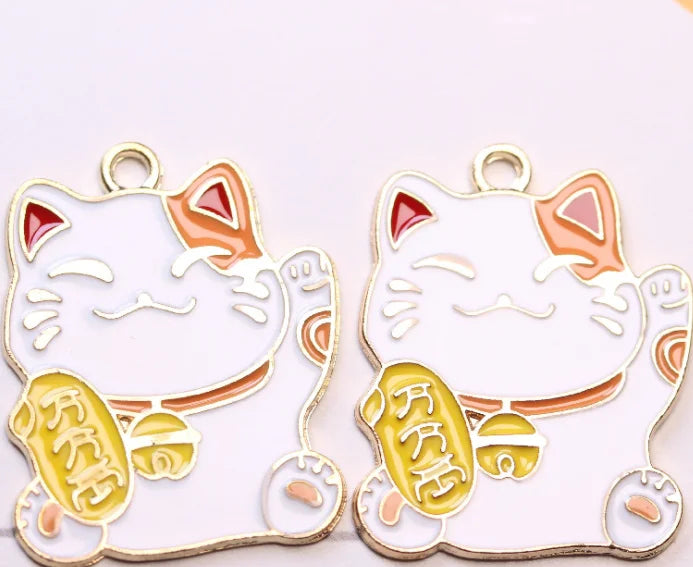 60pcs Cartoon Lucky Cats Metal Charm Pendant DIY Jewelry Making