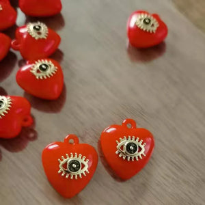 Orange Heart Evil Eye Pendant Earring Necklace Charm Jewelry Making