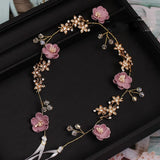 Pink Yarn Flower Tiara Headband for Wedding Hair