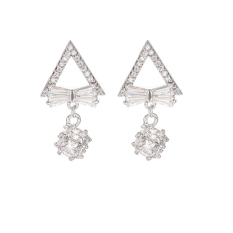 925 Silver Crystal Triangle Drop Earrings